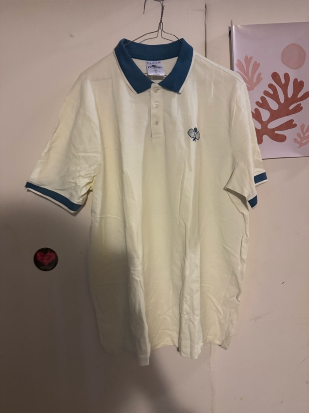 Cream Polo Shirt with Blue Contrast Collar